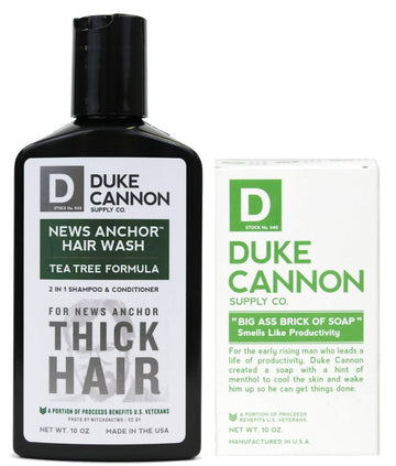 Duke Cannon Big American Brick of Soap and Hair Wash Combo: Productivity Bar Soap + Tea Tree 2-in-1 Shampoo and Conditioner, 10