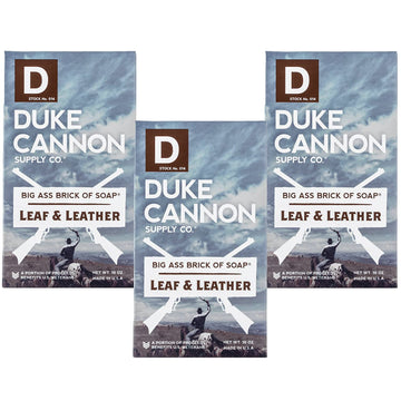 Duke Cannon Supply Co. Big Ass Brick of Soap Bar for Men Leaf + Leather (Amber & Woodsy Scent) Multi-Pack - Superior Grade, Extra Large, Masculine Scents, All Skin Types, Paraben-Free, 10  (3 Pack)