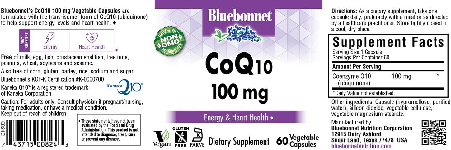BlueBonnet CoQ-10 Vegetarian Capsules, 100 mg, 60 Count60 Count (Pack 