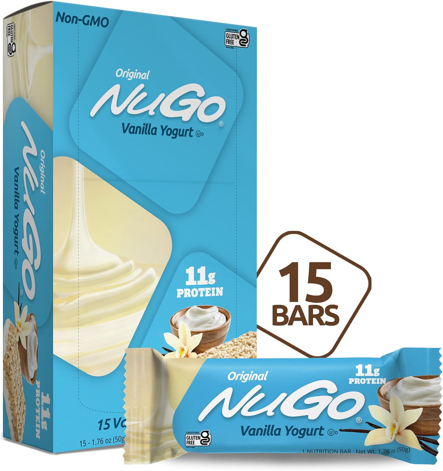 NuGo Protein Bar, Vanilla Yogurt, 11g Protein, 170 Calories, Gluten Fr1.8 Pounds