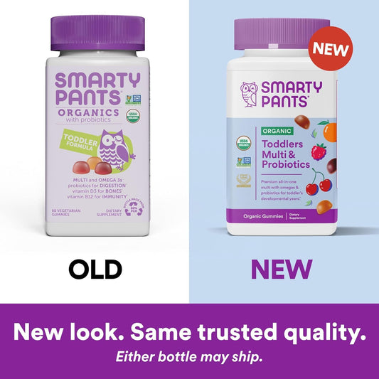 SmartyPants Organic Toddler Multivitamin, Daily Gummy Vitamins: Probiotics, Vitamin C, D3, Zinc, & B12 for Immune Support, Energy & Digestive Health, Fruit avor, 60 Gummies, 30 Day Supply