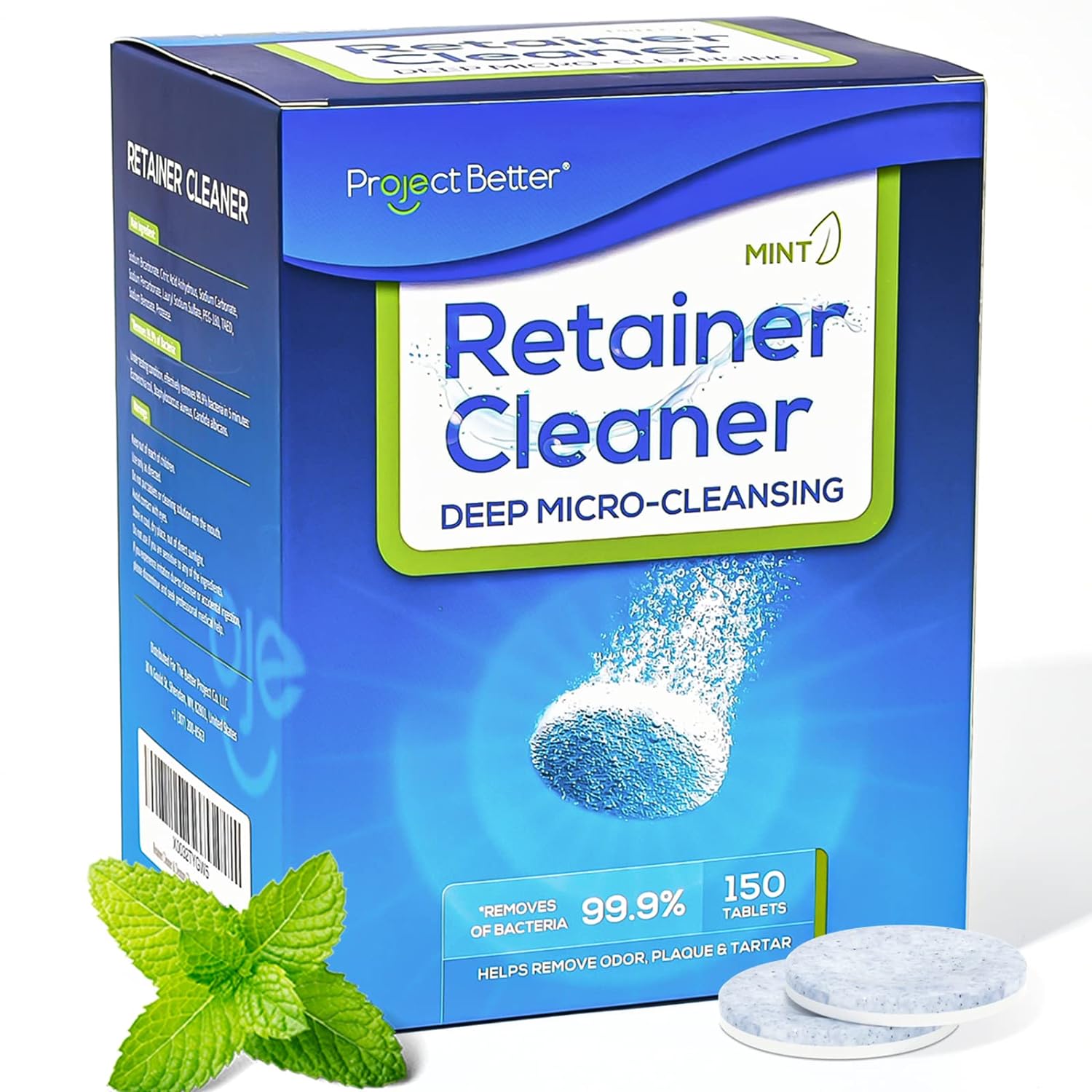 Retainer Cleaner Tablets for Dental Appliances and Night & Mouth Guard, Denture Cleaning Tablets Solution To Offer Confident Smile.(150 Tablets,Mint avor)