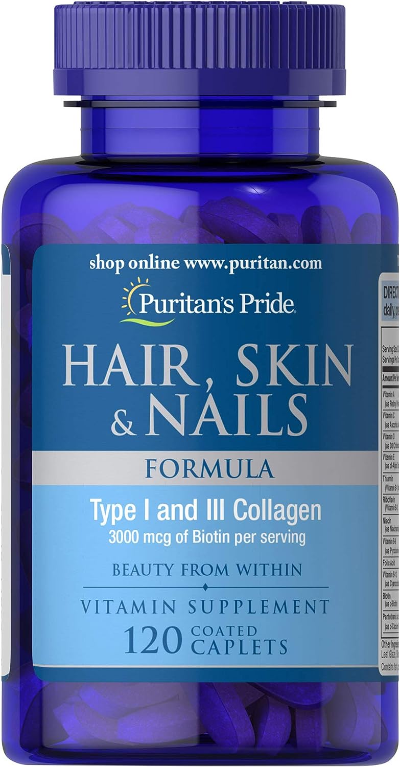 Puritan'S Pride Hair, Skin & Nails Formula, Helps Support Skin, Hair And Nail Health**, 120 Caplets,, 120 Count (Pack Of 1)