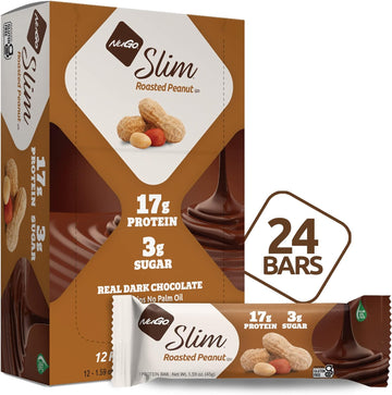 NuGo Slim Dark Chocolate Roasted Peanut, 16g Protein, 2g Sugar, 7g Fiber, Low Net Carb, Keto Friendly, Gluten Free, 12 Count