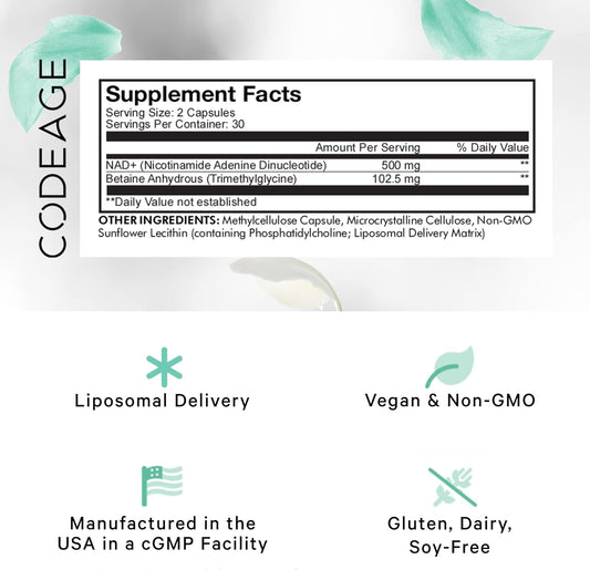 Codeage Liposomal NAD+ Supplement - Betaine Anhydrous - Liposomal for