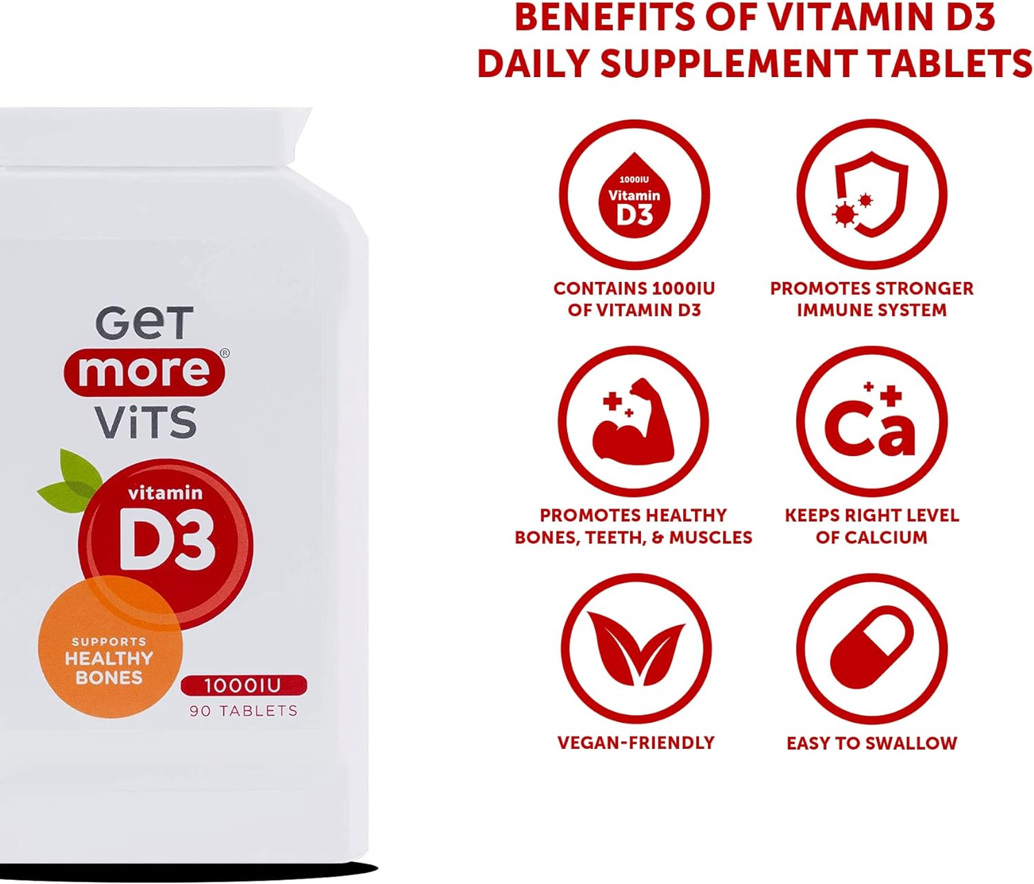 Get More Vits Vitamin D Tablets - 90-Day Supply of 1000iu D3 Vitamins-