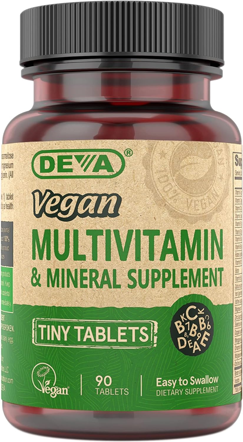 DEVA Tiny Tablets Vegan Multivitamins for Women & Men, Multivitamin wi