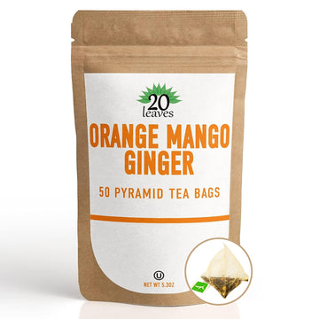 Orange Mango Ginger Green Tea - 50 Pyramid Tea Bags in a Resealable Kraft Bag