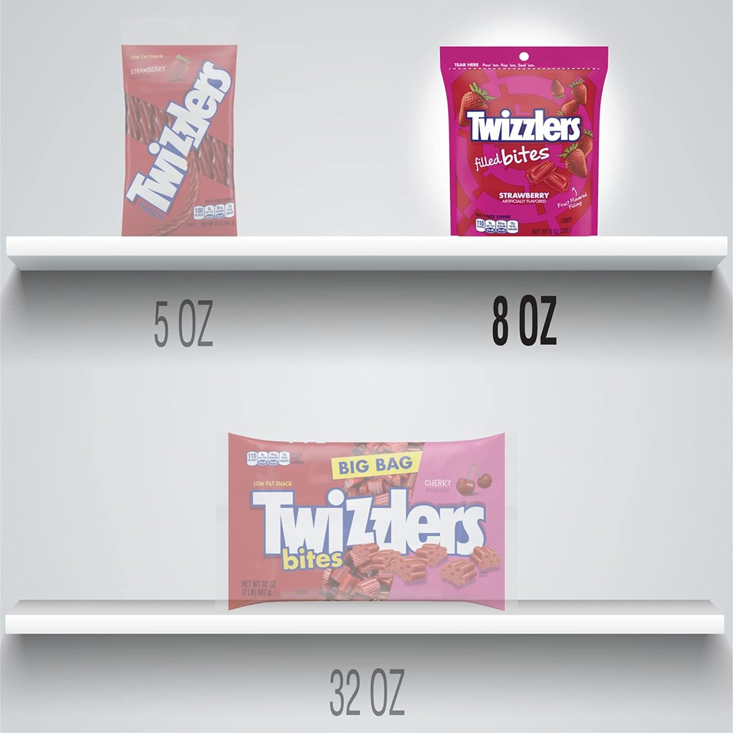 TWIZZLERS Filled Bites Strawberry Flavored Chewy Candy, Low 