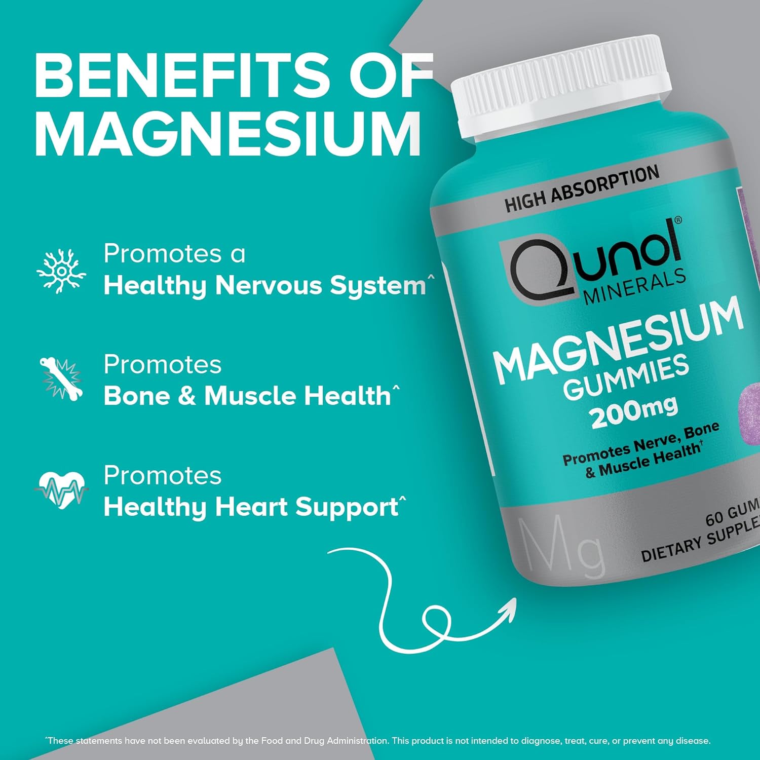 Qunol Magnesium Gummies for Adults, Qunol 200mg Magnesium Citrate Gumm