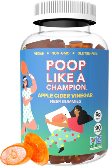 Poop Like a Champion Apple Cider Vinegar Fiber Gummies for Adults & Kids | High Fiber Gummies | High Fiber Snacks | Cons