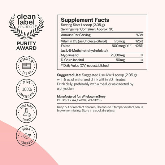 Inositol Supplement Powder With Mthf Folate + Vitamin D3 | Myo-Inosito