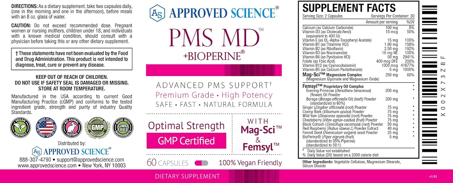 Approved Science PMS MD - Eliminate PMS Symptoms - Calcium, B Vitamins