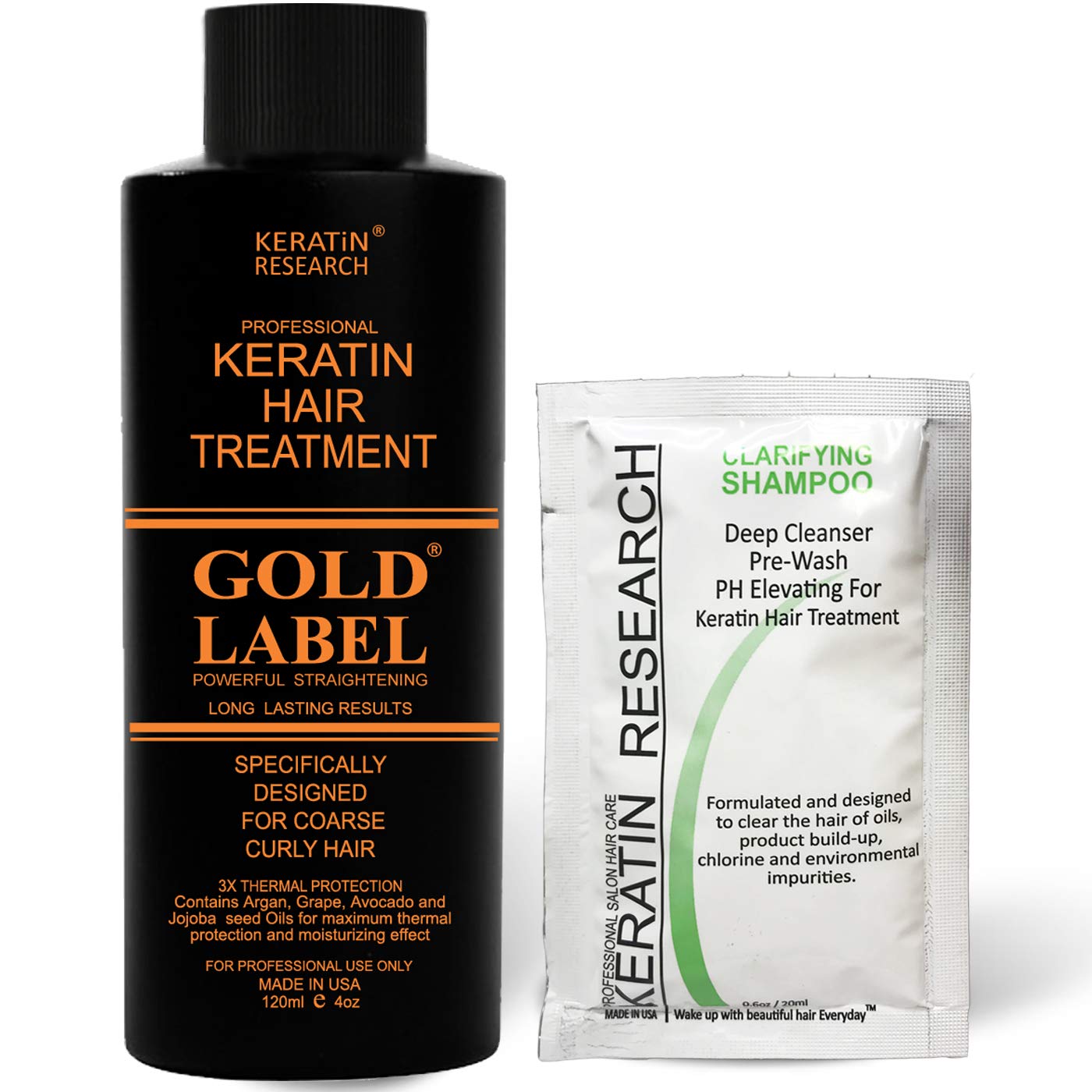Gold Label 120ml Professional Results Brazilian Keratin Blowout Hair Treatment with 20ml Clarifying Shampoo Enhanced Specifically Designed for Coarse Curly Black African Dominican Brazilian Hair