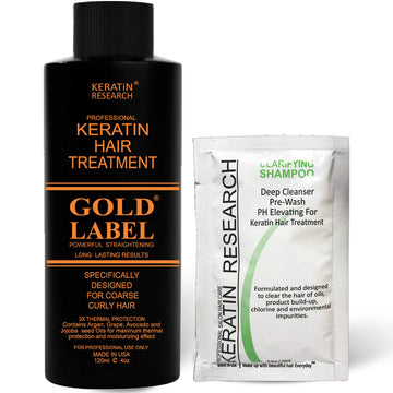 Gold Label 120ml Professional Results Brazilian Keratin Blowout Hair Treatment with 20ml Clarifying Shampoo Enhanced Specifically Designed for Coarse Curly Black African Dominican Brazilian Hair