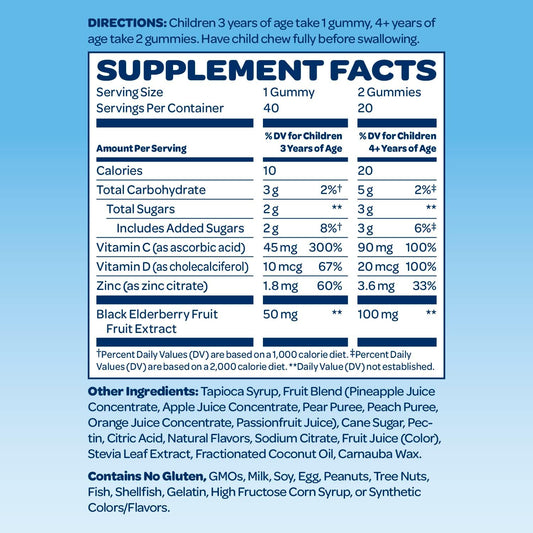 The Smurfs Immune Support Supplement Vitamins for Kids with Elderberry