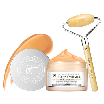 IT Cosmetics Smooth & Tighten Skincare Set - Includes Confidence in a Neck Cream (2.6 ) + Heavenly Luxe Neck & Face Roller - Firming Moisturizer - with Elastin, Collagen & Hyaluronic Acid