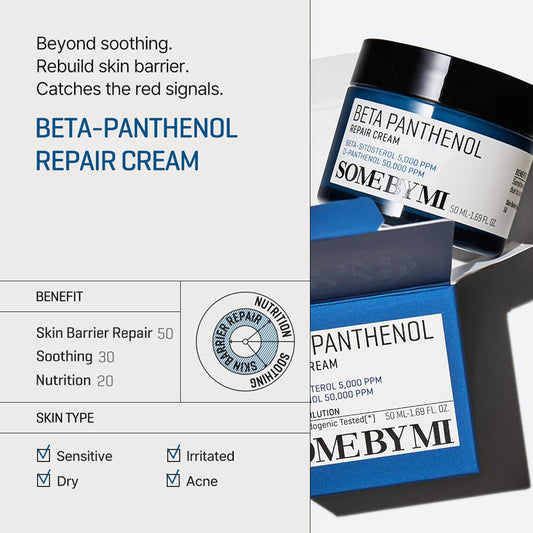 SOME BY MI Beta-Panthenol Repair Cream - 1.69, 50 - Rebuilding Skin Barrier with Beta-Sitosterol and D-Panthenol for Damaged Skin - Daily Moisturizer with Anti-Wrinkle Effect - Facial Skin Care