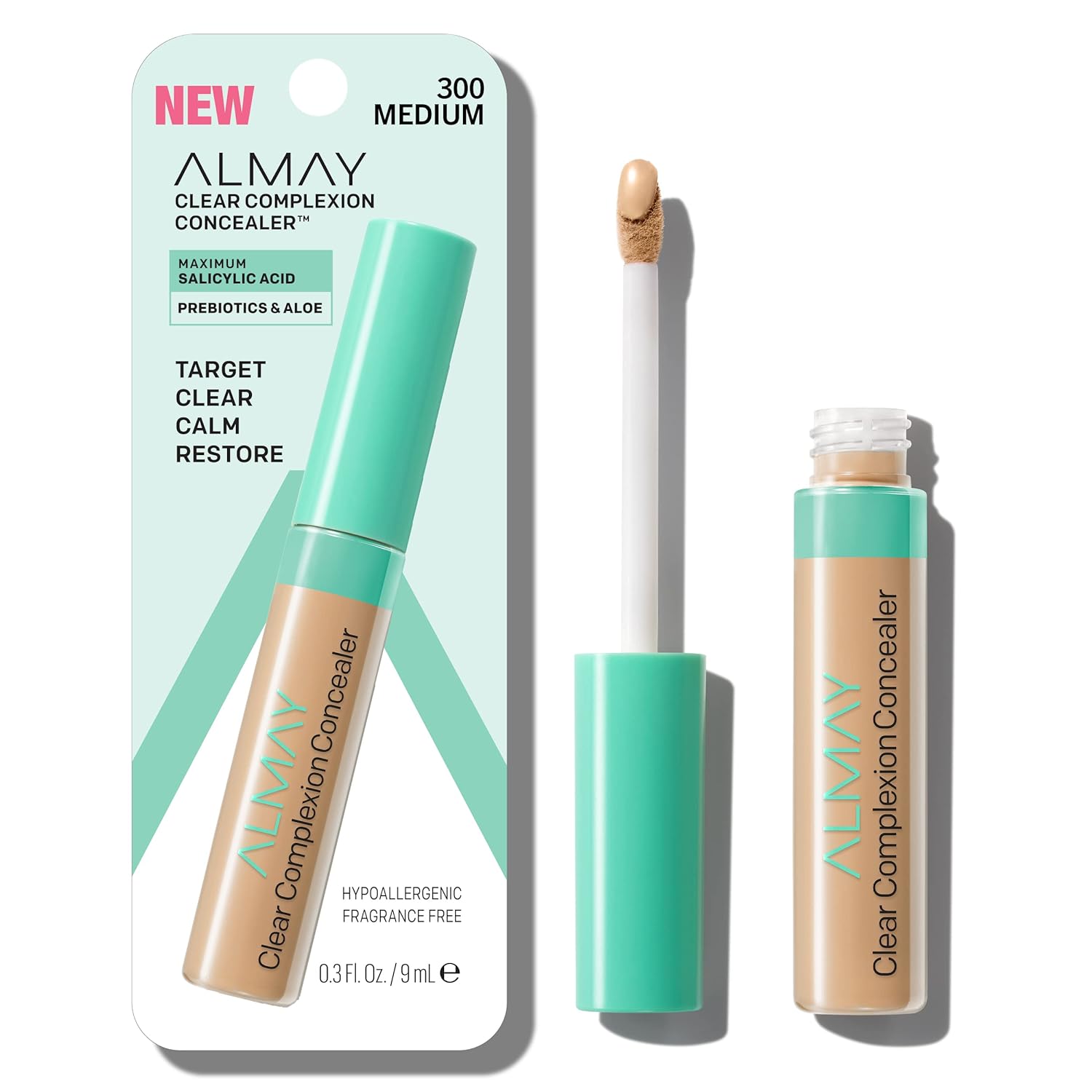 Almay Clear Complexion Acne & Blemish Spot Treatment Concealer Makeup with Salicylic Acid- Lightweight, Full Coverage, Hypoallergenic, Fragrance-Free, for Sensitive Skin, 300 Medium, 0.3