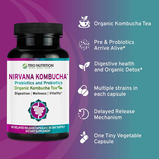 Trio Nutrition Nirvana Kombucha | Prebiotics, Probiotics & Organic Kom4.8 Ounces