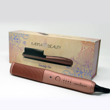 Straightening Comb Anti – Scald | Hot Comb PTC Ceramic Heating | Great for African American Hair & Wigs | Auto Shut Off | Create Straight & Curl | Karma Beauty | (Rose Gold)