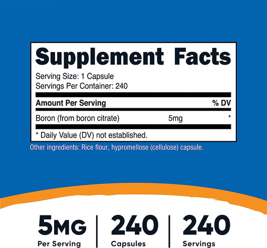 Nutricost Boron Capsules 5mg, 240 Vegetarian Capsules - Gluten Free and Non-GMO