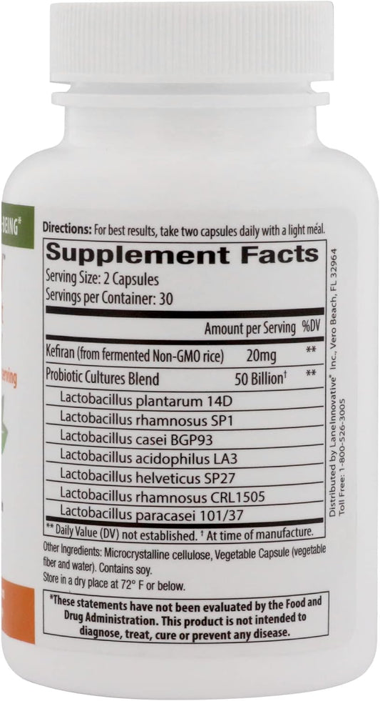 Lane Innovative - Kefiran, Vegetable Capsules, Kefir Nutrient + 50 Bil0.01 Ounces