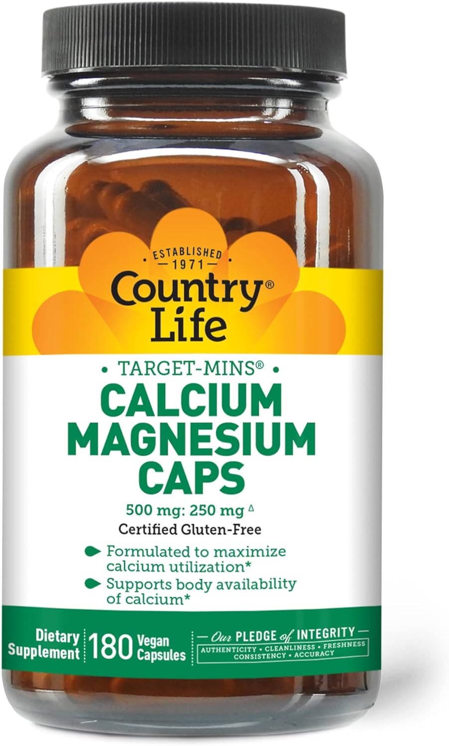 Country Life Target-Mins Calcium Magnesium Caps, 500mg: 250mg, 180 Veg