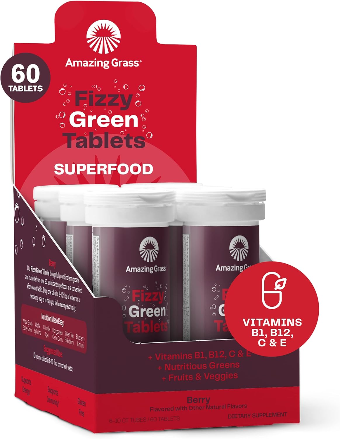 Amazing Grass Fizzy Green Tablets Superfood Berry: Green Superfood Wat