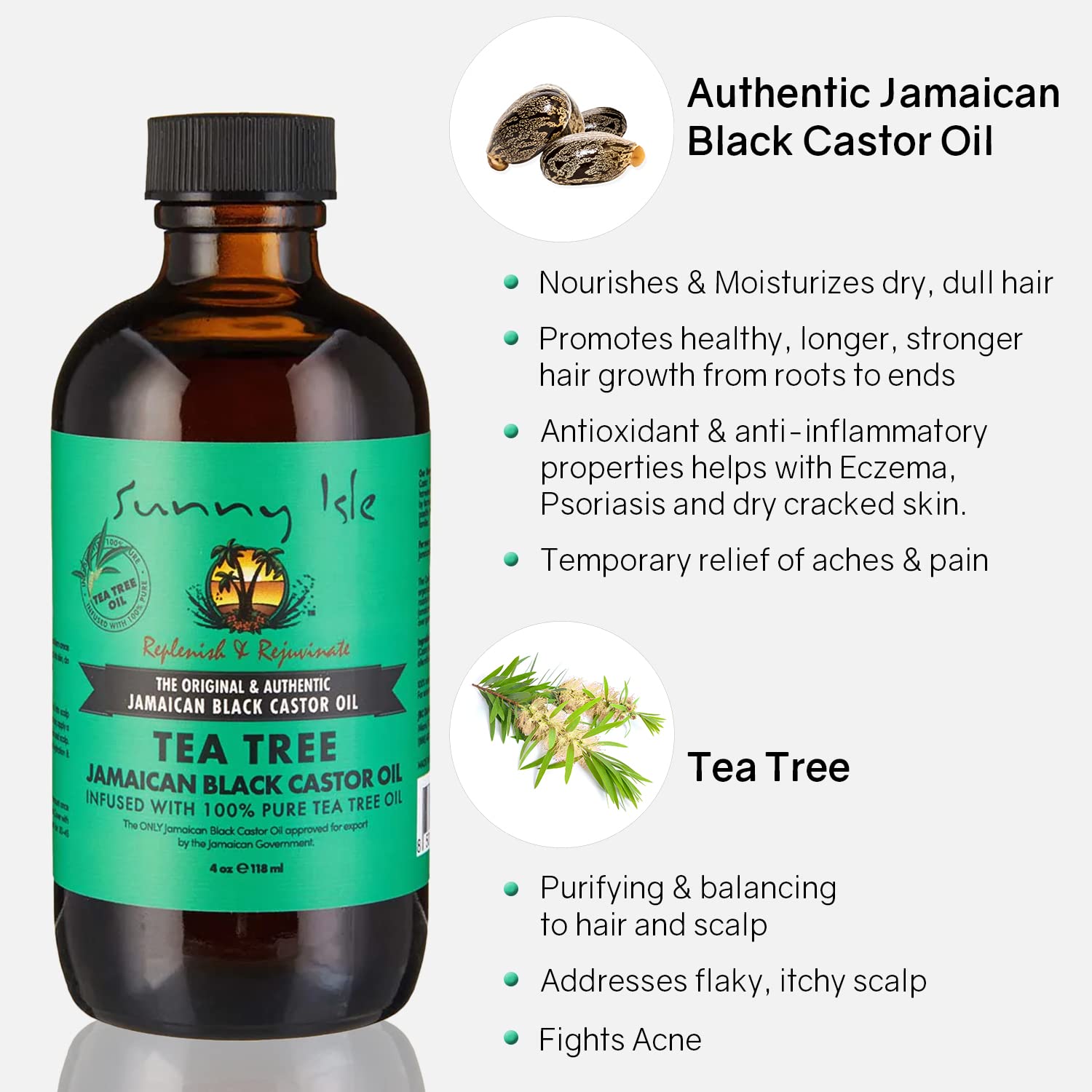  Sunny Isle Jamaican Black Castor Oil with Tea Tree Oil 4 Fl