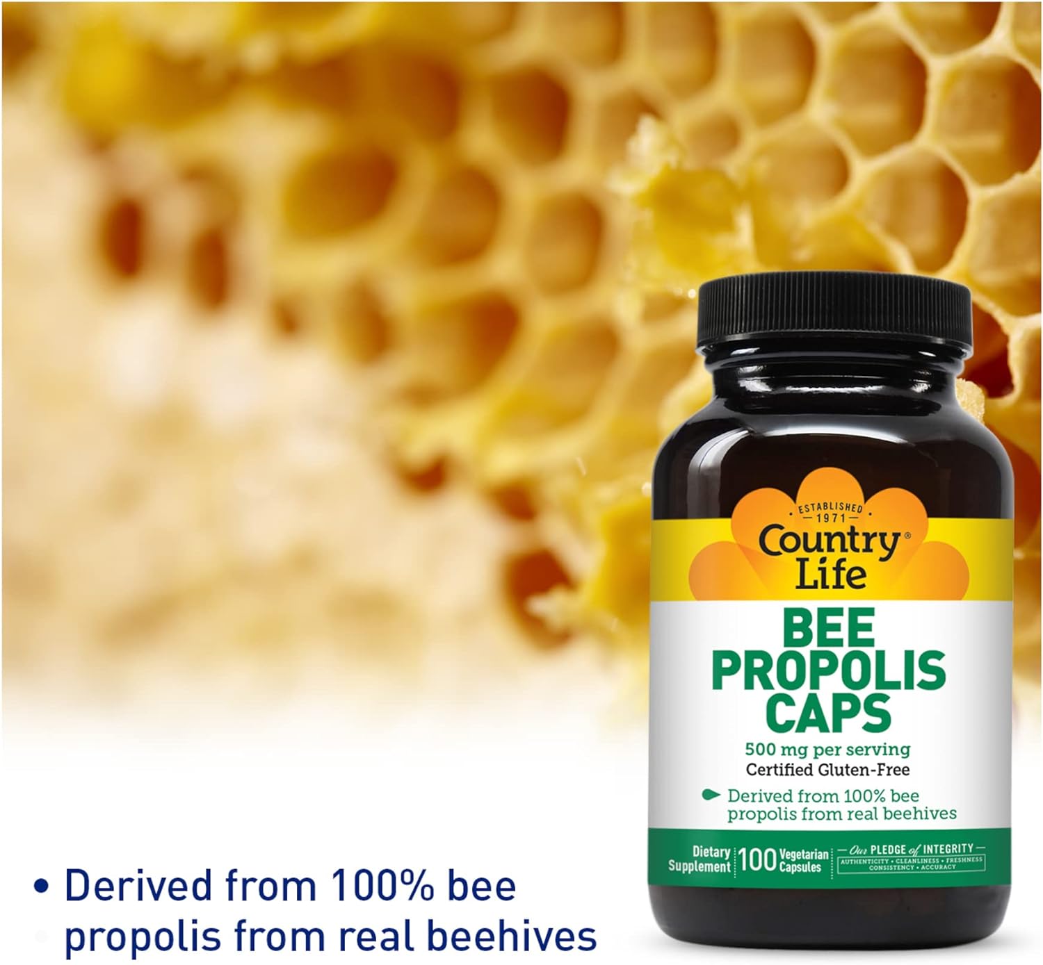 Country Life Bee Propolis Caps, 500mg per Serving, 100 Vegetarian Caps
