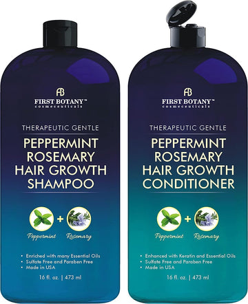Peppermint Rosemary Hair Regrowth and Anti Hair Loss Shampoo and Conditioner Set - Daily Hydrating, Detoxifying, Volumizing Shampoo and Fights Dandruff For Men and Women 16   x 2