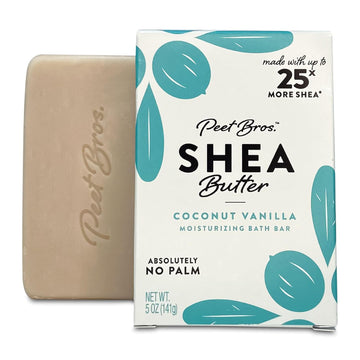 Peet Bros. Shea Butter Bar Soap - Coconut Vanilla Moisturizing Soap Bar - Vegan, Palm Oil-Free Soap Bar - Up to 25x More Shea Butter - No Artificial Fragrances - Made in USA - 5
