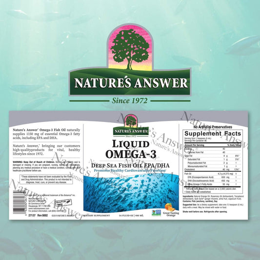 Nature's Answer Liq Omega-3 | Deep Sea Fish Oil with EPA/DHA Dietary Supplement | Cardiovascular Support | No Preservatives & Gluten-Free 16 (Pack of 1)