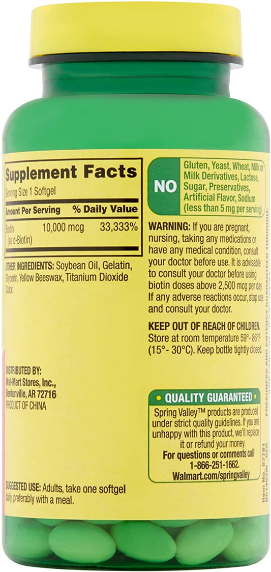 Spring Valley Biotin Dietary Supplement, 10,000 mg