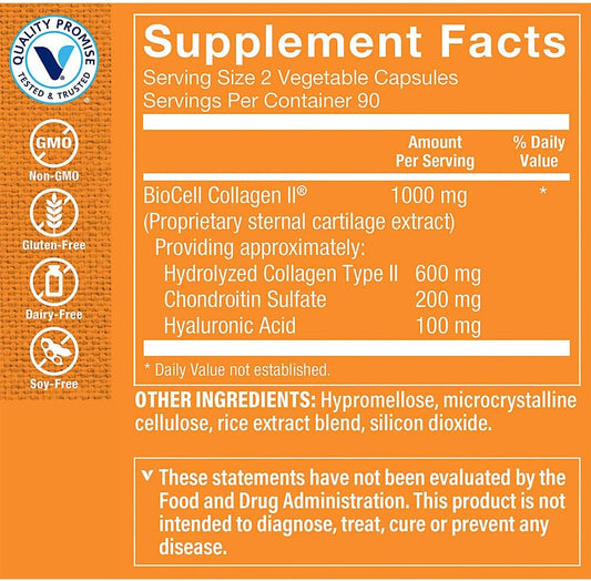 The Vitamin Shoppe BioCell Collagen II with Hyaluronic Acid 1000MG (18