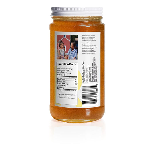 Unfiltered Raw Honey by Zach & Zoe Sweet Bee Farm – (1) 16 Ounce Jar of Goldenrod Honey - Pure Farm Raised Honey with Po
