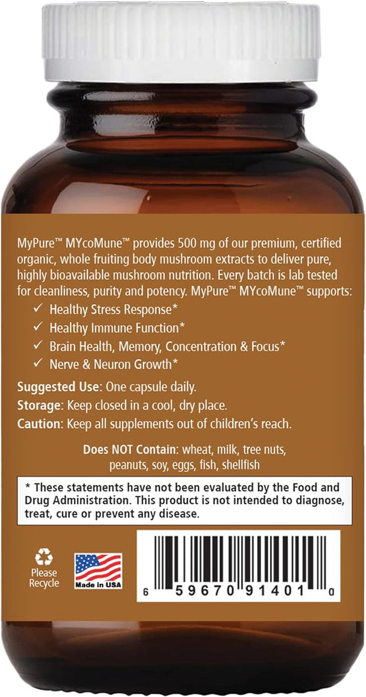 MYcoMune Immune Support Supplement - Concentrated Organic Mushroom Powder Supplements - Reishi, Lion's Mane, Cordyceps,
