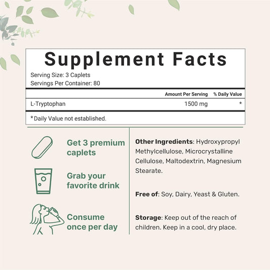 Micro Ingredients L-Tryptophan Supplement, 1500Mg Per Serving, 240 Cap