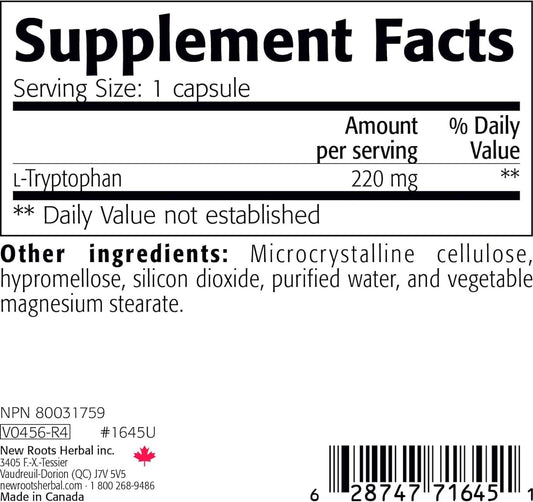 New Roots Herbal, L-Tryptophan 220 Mg (90 Veg Caps) | Essential Amino