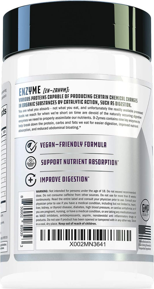 Cutler Nutrition 9-Zymes Digestive Enzyme Supplement: Contains Bromelain, Protease, Lipase, Lactase & More to Help Reduc