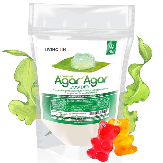 Agar Agar Powder (6oz) Unflavored Pure Vegan Gelling Agent by LIVING JIN, Certified Kosher, Halal, Non-GMO, Gluten-Free,