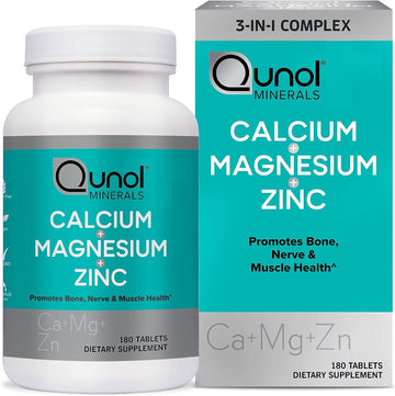 Qunol Magnesium 3 in 1 Tablets with Calcium, Magnesium & Zinc for Immune Support, Bone, Nerve, and Muscle Health Supplement, 180 Count