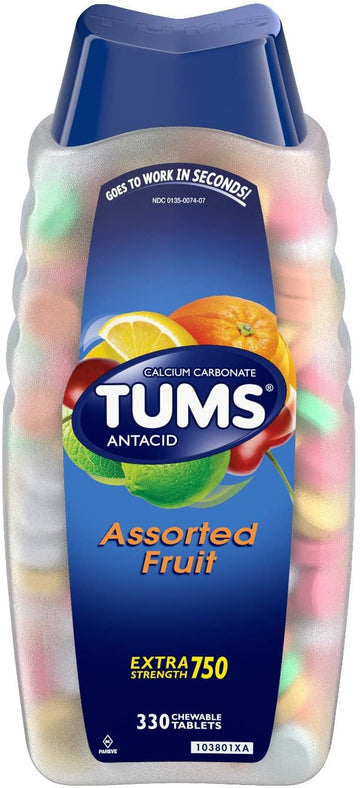 TUMS Extra Strength Antacid Tablets for Chewable Heartburn & Acid Indigestion Relief, Multiple, Assorted Fruit