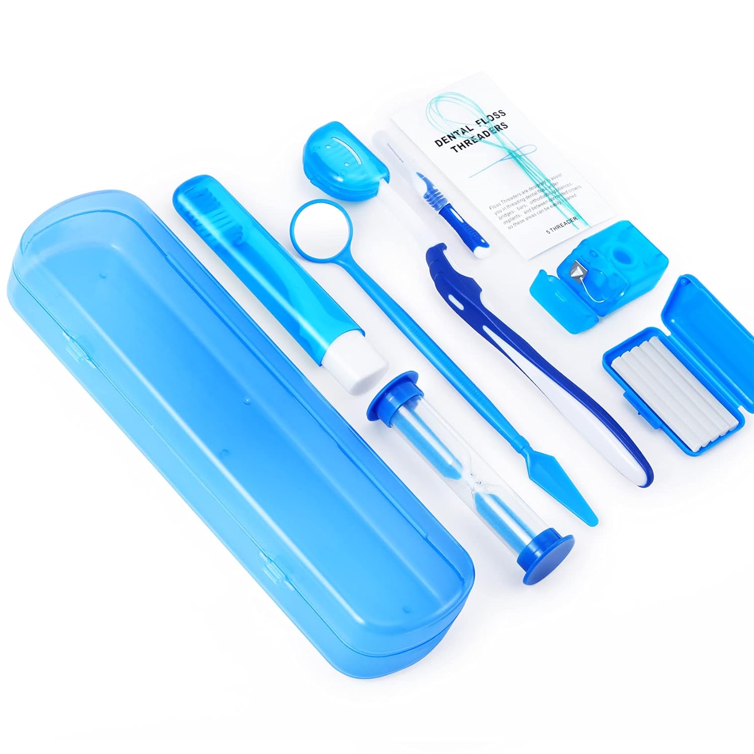 Annhua Braces Kit Cleaning 8 Pack for Orthodontic, Portable Tooth Cleaning Tools Family Oral Care Hygiene Set, Interdental Brush, Ortho Wax, oss, Oral Mirror Included - Blue