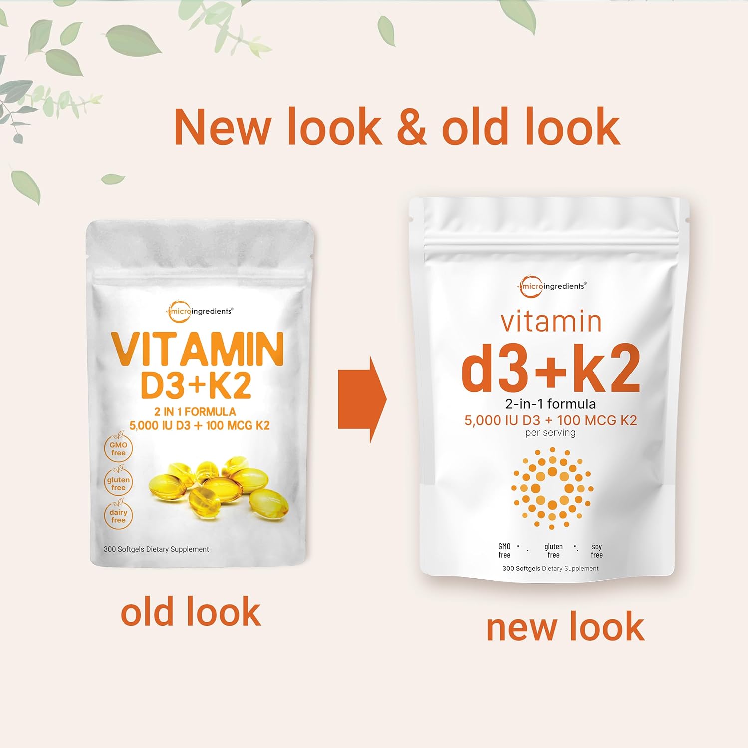 Micro Ingredients Vitamin D3 5000 IU with K2 100 mcg, 300 Soft-Gels | 