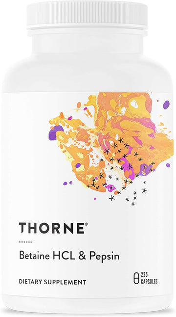 Thorne Betaine HCL & Pepsin - Digestive Enzymes for Protein Breakdown and Absorption - 225 Capsules