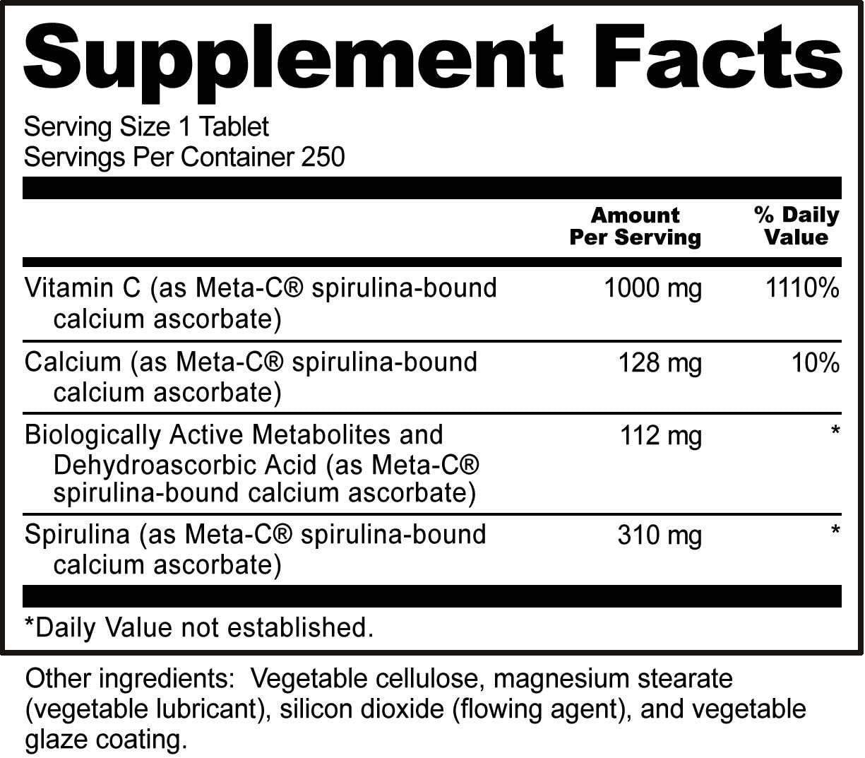 NutriBiotic Meta-C Tablets, 1000 mg Spirulina-Bound Vitamin C, 250 Cou