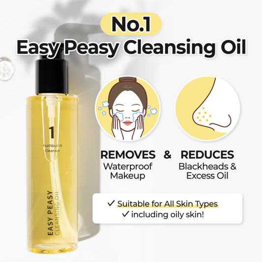 numbuzin No.1 Easy Peasy Cleansing Oil | Makeup Removing Facial Cleanser, Unclogs Pores, Non-heavy, nature-derived ingredients | Korean Skin Care for Face, 6.76