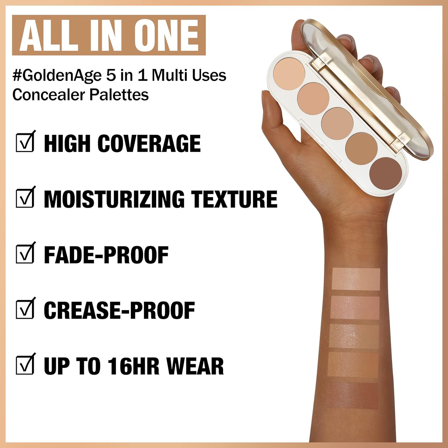 FOCALLURE #GoldenAge 5 in 1 Multi Uses Concealer Palette, 5 